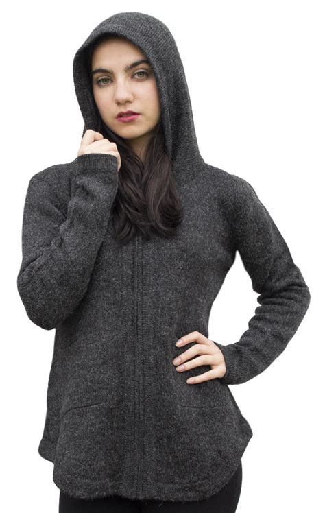 Women's Sweater with Hood in Alpaca Wool 